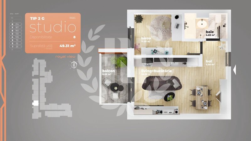 Piata Sudului, studio 2 camere, 43,35 mp utili.